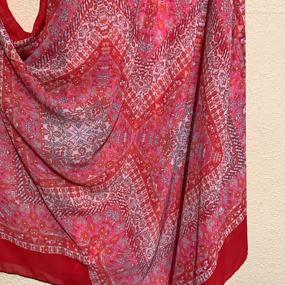 My Michelle Summer Dress XL Red Cream Floral Sleeveless Handkerchief Hem Lining - Picture 11 of 16